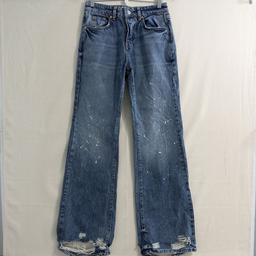 FREE PEOPLE x We The Free Paint Splatter, Distressed Hem Jeans - Size 26